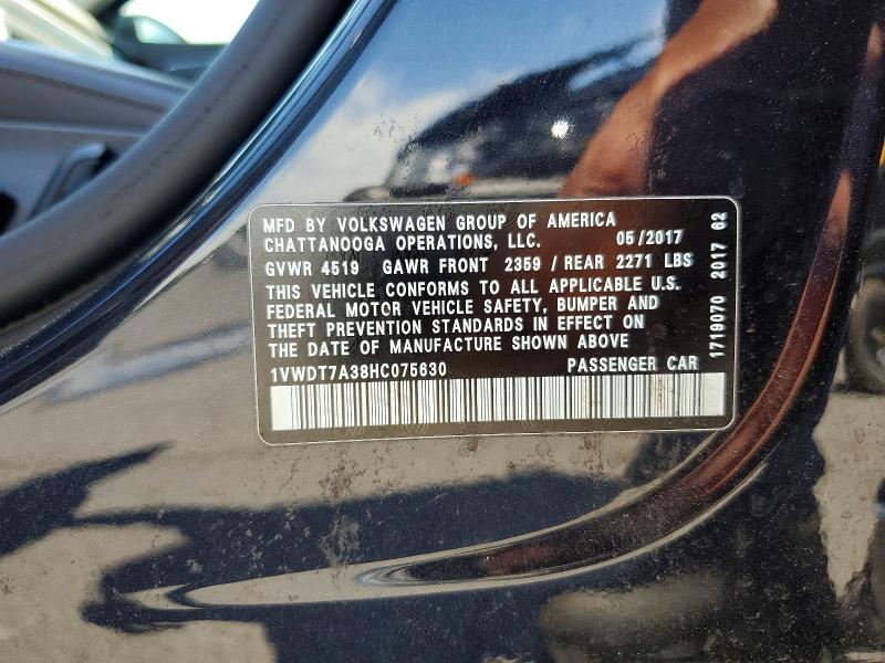 Aukcja sprzedaży 2017 Volkswagen Passat, vin: 1VWDT7A38HC075630, numer aukcji: 57823116