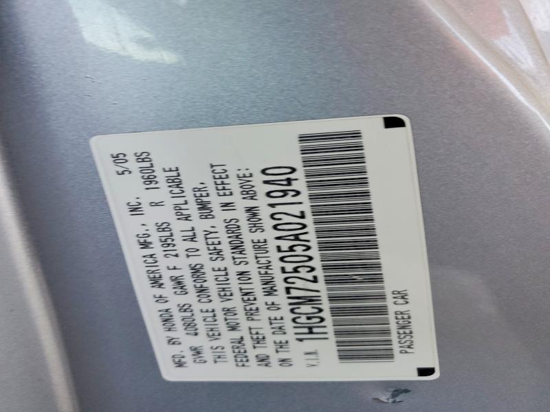 Продаж на аукціоні авто 2005 Honda Accord, vin: 1HGCM72505A021940, номер лоту: 57957776