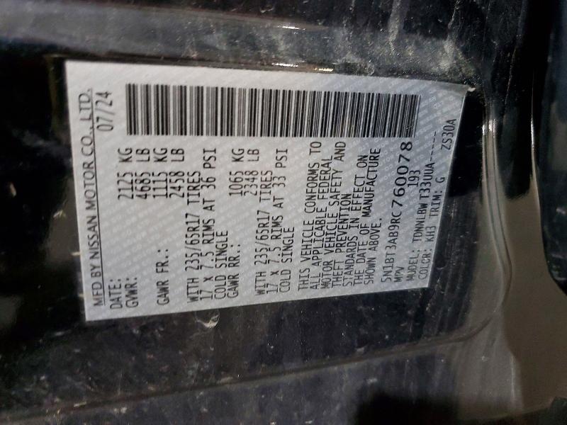 56155176 :رقم المزاد ، 5N1BT3AB9RC760078 vin ، 2024 Nissan Rogue مزاد بيع