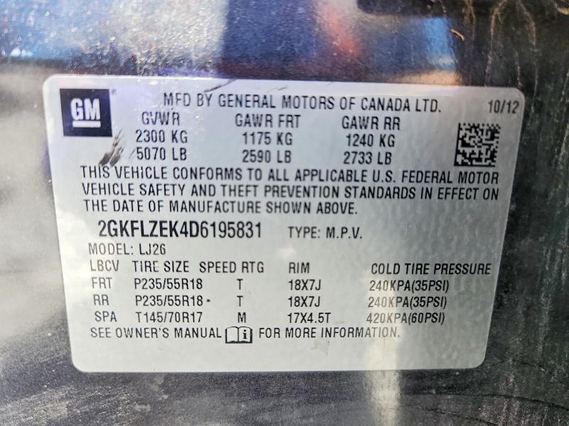 2013 Gmc Terrain მანქანა იყიდება აუქციონზე, vin: 2GKFLZEK4D6195831, აუქციონის ნომერი: 58510386