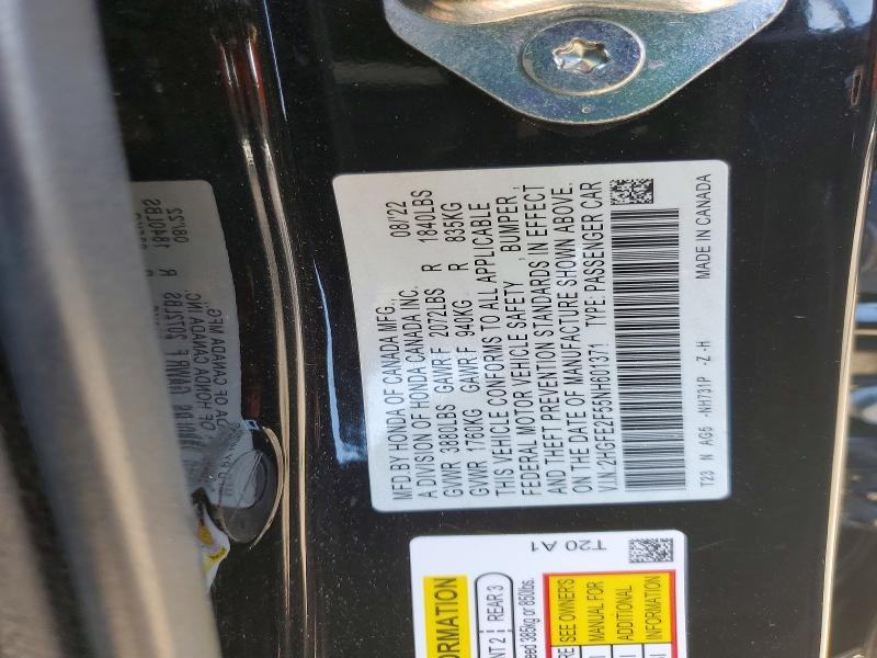 Продажа на аукционе авто 2022 Honda Civic, vin: 2HGFE2F55NH601371, номер лота: 56087546