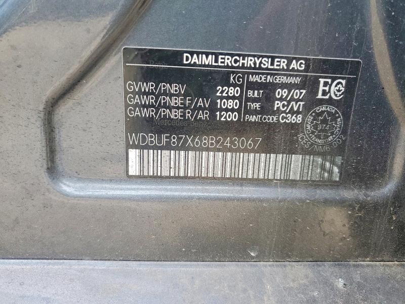 56638056 :رقم المزاد ، WDBUF87X68B243067 vin ، 2008 Mercedes-benz E مزاد بيع