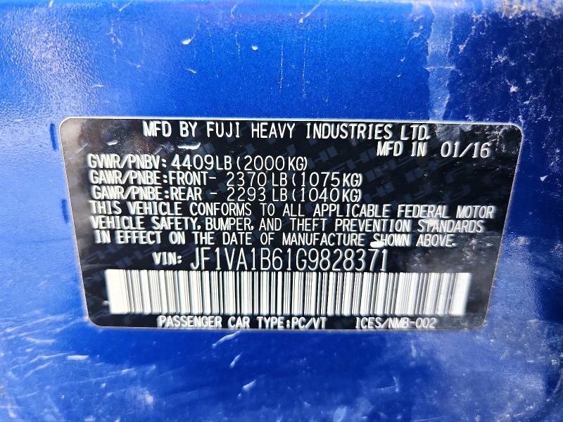 Aukcja sprzedaży 2016 Subaru Wrx, vin: JF1VA1B61G9828371, numer aukcji: 56684836