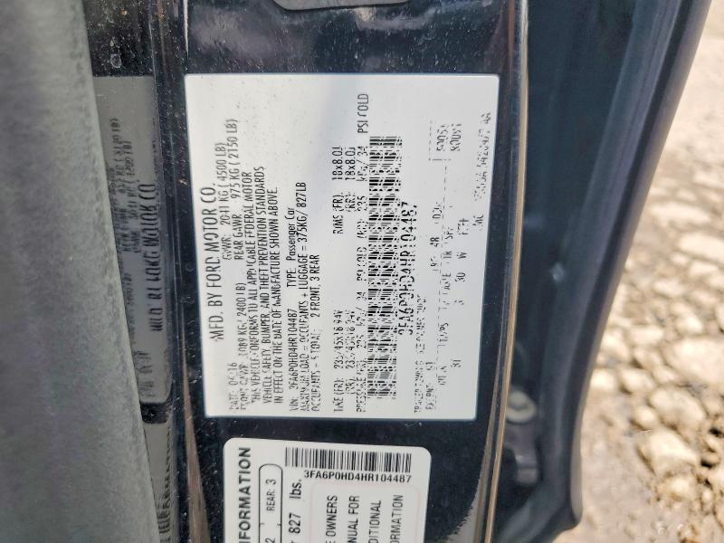 Продаж на аукціоні авто 2017 Ford Fusion, vin: 3FA6P0HD4HR104487, номер лоту: 58489706