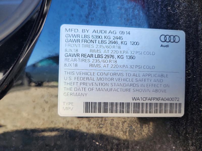 Продаж на аукціоні авто 2015 Audi Q5, vin: WA1CFAFPXFA040072, номер лоту: 55123826