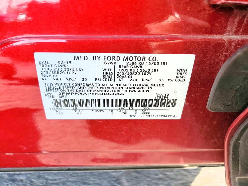 Aukcja sprzedaży 2019 Ford Edge, vin: 2FMPK4AP5KBB63266, numer aukcji: 55575956