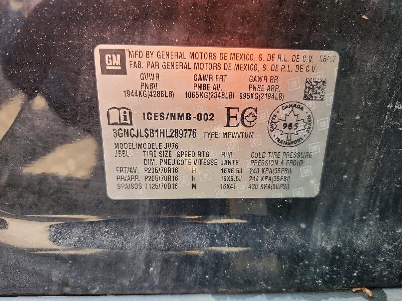 Aukcja sprzedaży 2017 Chevrolet Trax, vin: 3GNCJLSB1HL289776, numer aukcji: 59083256