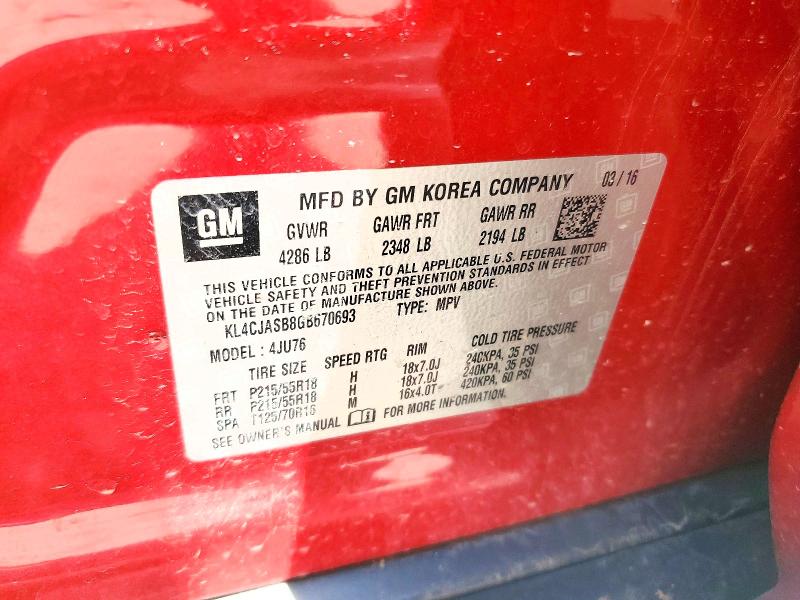 2016 Buick Encore მანქანა იყიდება აუქციონზე, vin: KL4CJASB8GB670693, აუქციონის ნომერი: 56034636