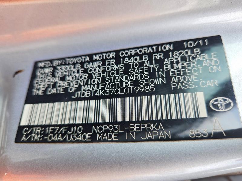 Продаж на аукціоні авто 2012 Toyota Yaris, vin: JTDBT4K37CL019985, номер лоту: 85629145