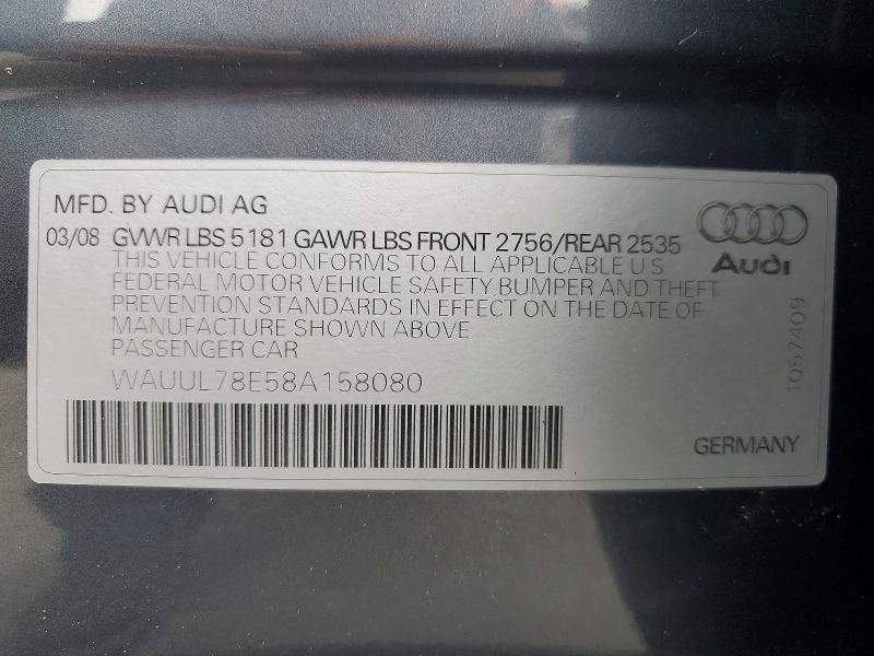 56984386 :رقم المزاد ، WAUUL78E58A158080 vin ، 2008 Audi S4 مزاد بيع