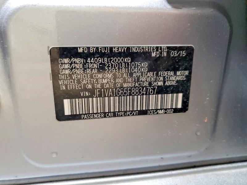 55582386 :رقم المزاد ، JF1VA1G65F8834767 vin ، 2015 Subaru Wrx مزاد بيع