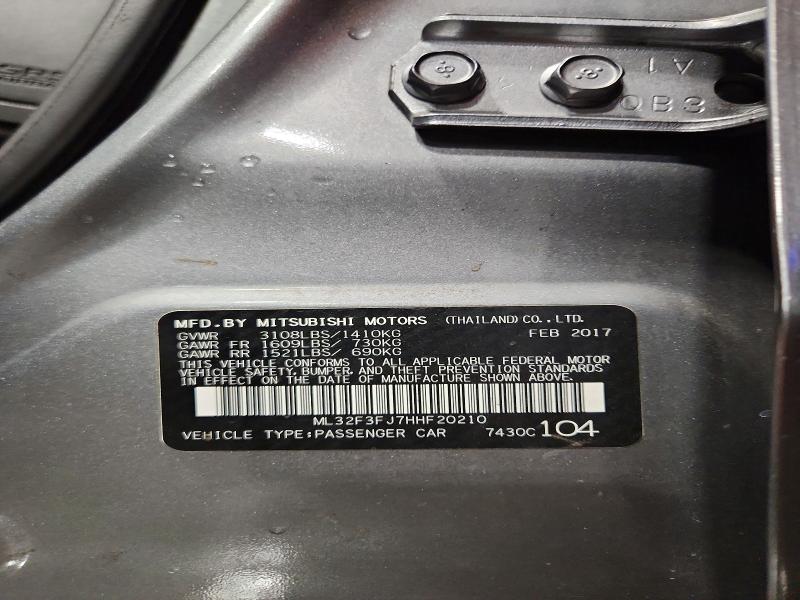 Aukcja sprzedaży 2017 Mitsubishi Mirage, vin: ML32F3FJ7HHF20210, numer aukcji: 59081986