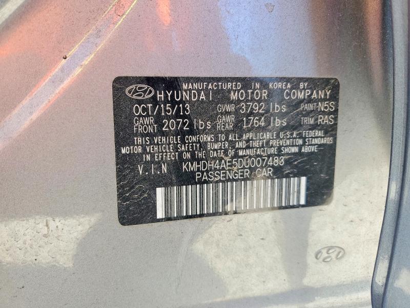 2013 Hyundai Elantra მანქანა იყიდება აუქციონზე, vin: KMHDH4AE5DU007483, აუქციონის ნომერი: 55916336