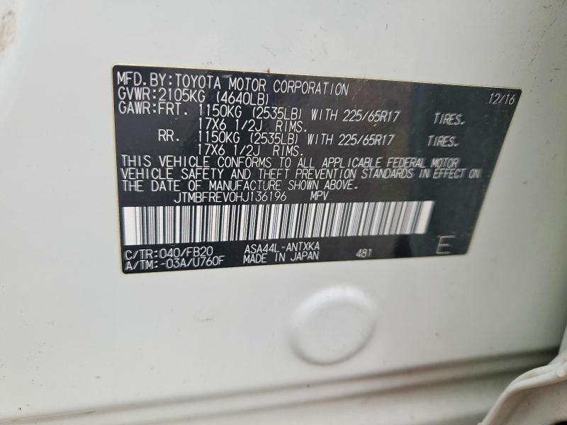 Aukcja sprzedaży 2017 Toyota Rav4, vin: JTMBFREV0HJ136196, numer aukcji: 55669886