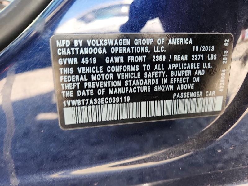 Продаж на аукціоні авто 2014 Volkswagen Passat, vin: 1VWBT7A33EC039119, номер лоту: 55474296