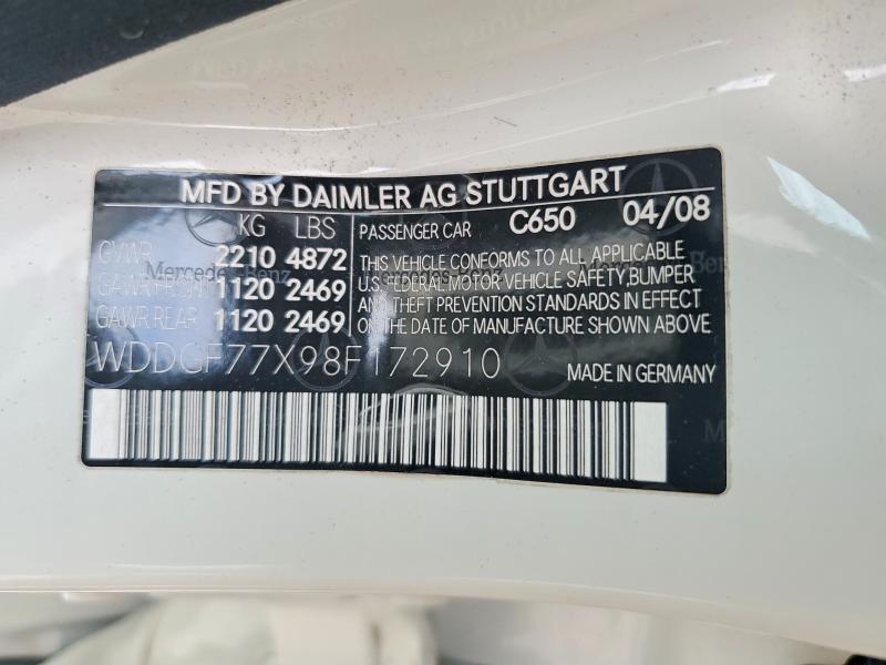 57117476 :رقم المزاد ، WDDGF77X98F172910 vin ، 2008 Mercedes-benz C مزاد بيع