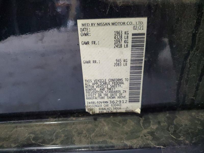 2021 Nissan Altima მანქანა იყიდება აუქციონზე, vin: 1N4BL4DV4MN362912, აუქციონის ნომერი: 56455406