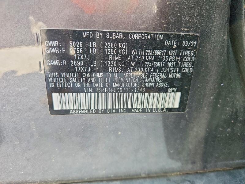 59197746 :رقم المزاد ، 4S4BTGUD9P3121748 vin ، 2023 Subaru Outback مزاد بيع
