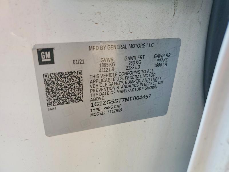 56275586 :رقم المزاد ، 1G1ZG5ST7MF064457 vin ، 2021 Chevrolet Malibu مزاد بيع
