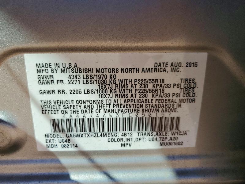 56067356 :رقم المزاد ، 4A4AR4AW5FE050157 vin ، 2015 Mitsubishi Outlander Sport مزاد بيع