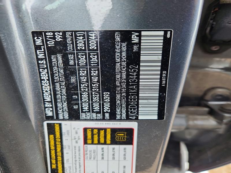 58696906 :رقم المزاد ، 4JGED6EB1KA134452 vin ، 2019 Mercedes-benz Gle Coupe مزاد بيع