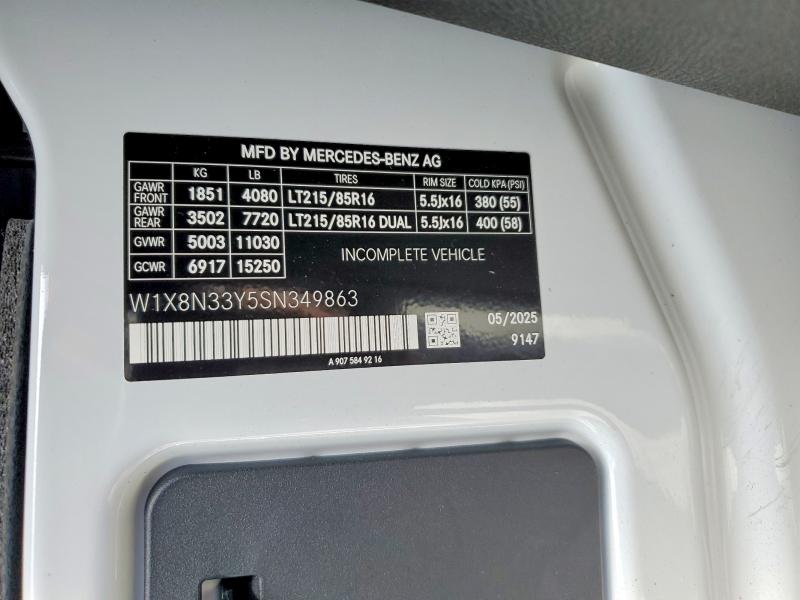 2025 Mercedes-benz Sprinter მანქანა იყიდება აუქციონზე, vin: W1X8N33Y5SN349863, აუქციონის ნომერი: 54598416