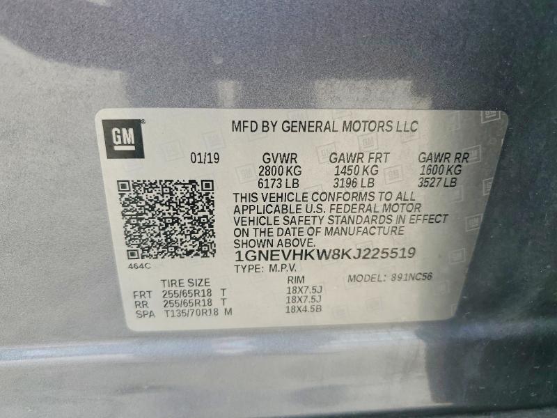 2019 Chevrolet Traverse მანქანა იყიდება აუქციონზე, vin: 1GNEVHKW8KJ225519, აუქციონის ნომერი: 55548306