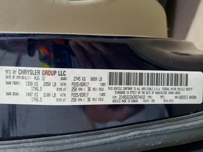 2013 Dodge Grand Caravan მანქანა იყიდება აუქციონზე, vin: 2C4RDGCGXDR574033, აუქციონის ნომერი: 56120056