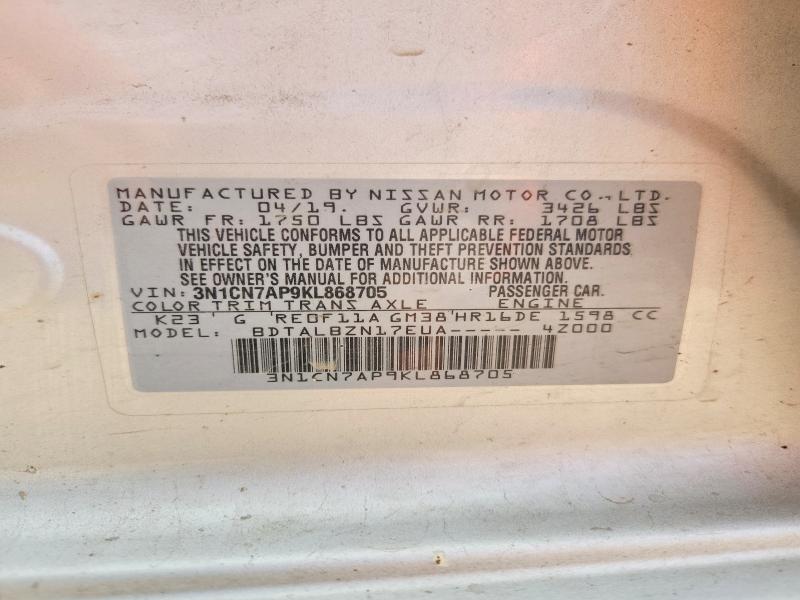 Продаж на аукціоні авто 2019 Nissan Versa, vin: 3N1CN7AP9KL868705, номер лоту: 56062796