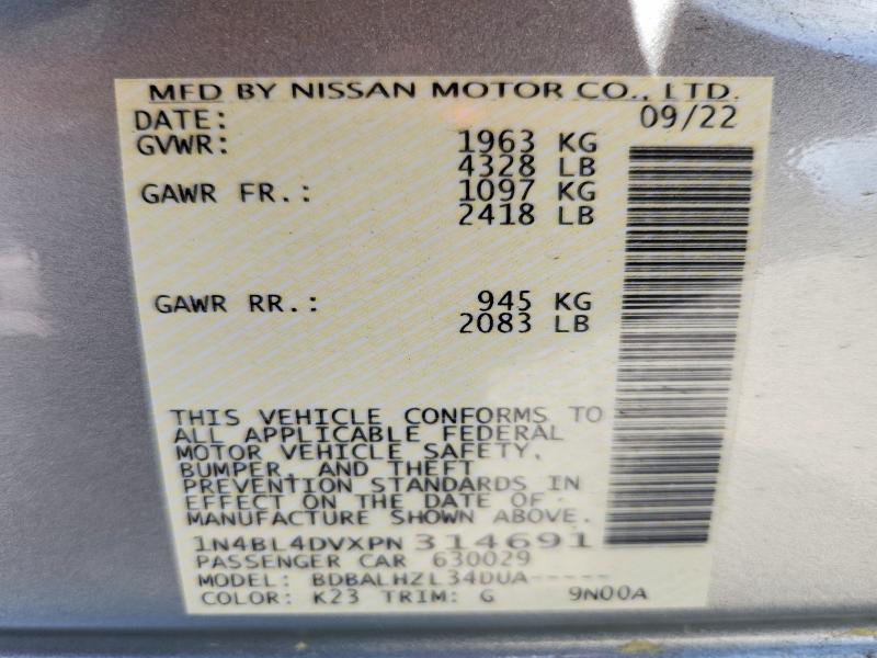 Aukcja sprzedaży 2023 Nissan Altima, vin: 1N4BL4DVXPN314691, numer aukcji: 56313756