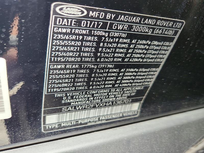Продаж на аукціоні авто 2017 Land Rover Range Rover Sport, vin: SALWR2FVXHA136701, номер лоту: 59072736