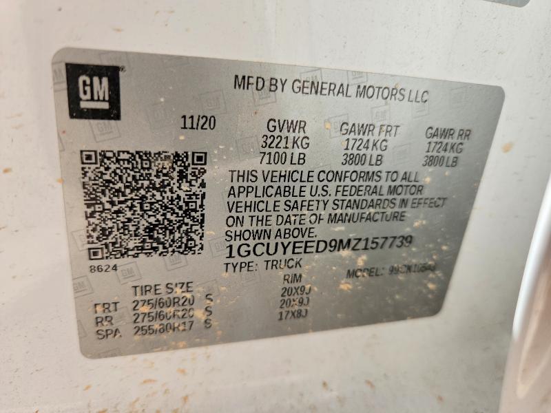 Aukcja sprzedaży 2021 Chevrolet Silverado, vin: 1GCUYEED9MZ157739, numer aukcji: 58436586