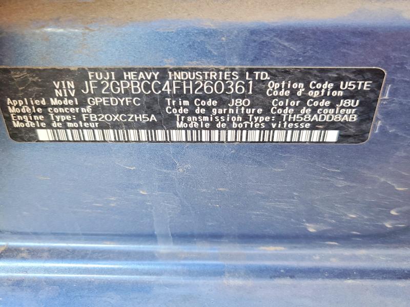 Продаж на аукціоні авто 2015 Subaru Xv Crosstrek, vin: JF2GPBCC4FH260361, номер лоту: 57087836
