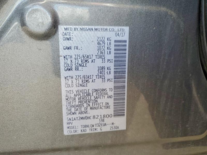 2017 Nissan Rogue მანქანა იყიდება აუქციონზე, vin: 5N1AT2MV0HC821800, აუქციონის ნომერი: 56698476