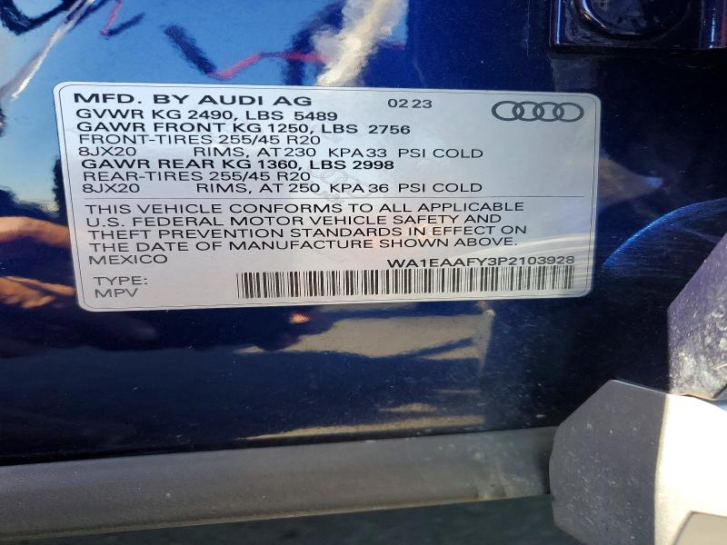 58138896 :رقم المزاد ، WA1EAAFY3P2103928 vin ، 2023 Audi Q5 مزاد بيع
