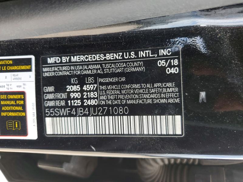2018 Mercedes-benz C მანქანა იყიდება აუქციონზე, vin: 55SWF4JB4JU271080, აუქციონის ნომერი: 56602926