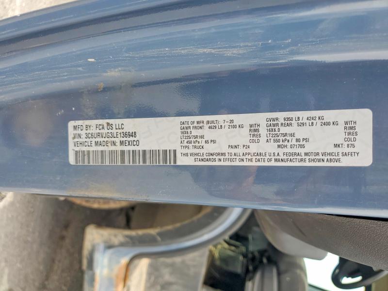 2020 Ram Promaster 3500 მანქანა იყიდება აუქციონზე, vin: 3C6URVJG3LE136948, აუქციონის ნომერი: 57939366