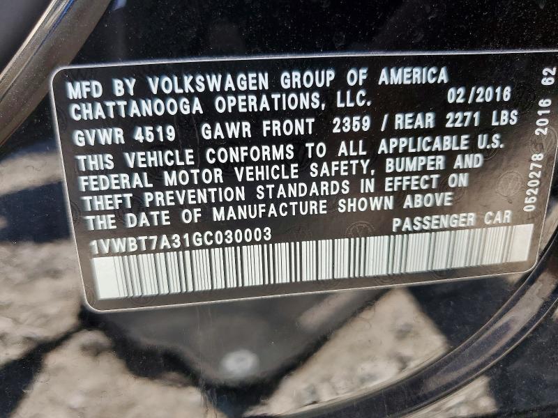 55642846 :رقم المزاد ، 1VWBT7A31GC030003 vin ، 2016 Volkswagen Passat مزاد بيع