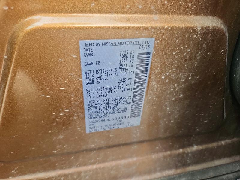 57260876 :رقم المزاد ، 5N1DR2MM3HC603899 vin ، 2017 Nissan Pathfinder مزاد بيع