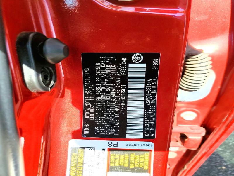 2012 Toyota Camry მანქანა იყიდება აუქციონზე, vin: 4T1BF1FK5CU635004, აუქციონის ნომერი: 59136776