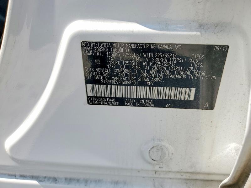 Продаж на аукціоні авто 2013 Toyota Rav4, vin: 2T3RFREV2DW058191, номер лоту: 59147496