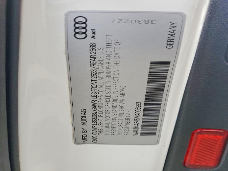 57415786 :رقم المزاد ، WAUB4AF45MA006953 vin ، 2021 Audi S4 مزاد بيع