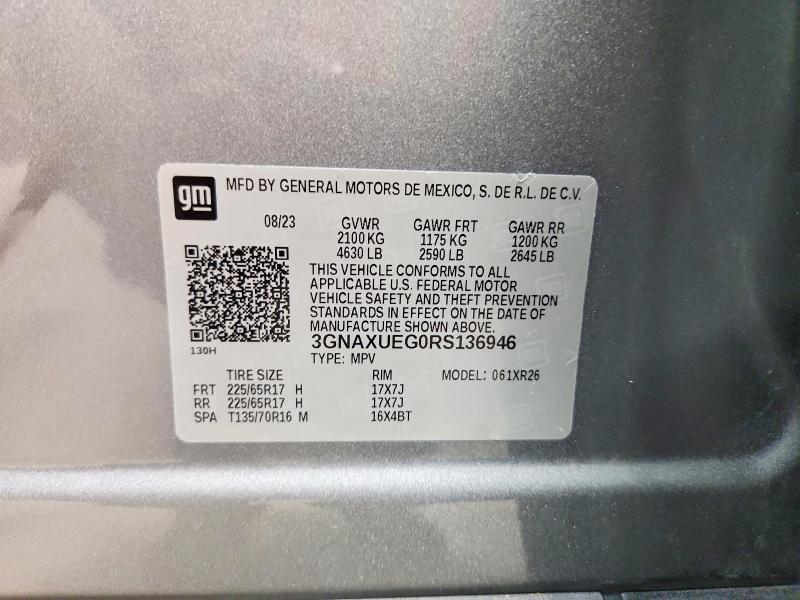 Aukcja sprzedaży 2024 Chevrolet Equinox, vin: 3GNAXUEG0RS136946, numer aukcji: 58653806