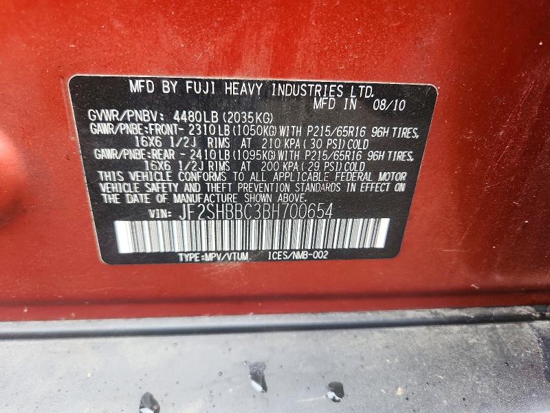 Aukcja sprzedaży 2011 Subaru Forester, vin: JF2SHBBC3BH700654, numer aukcji: 55745296