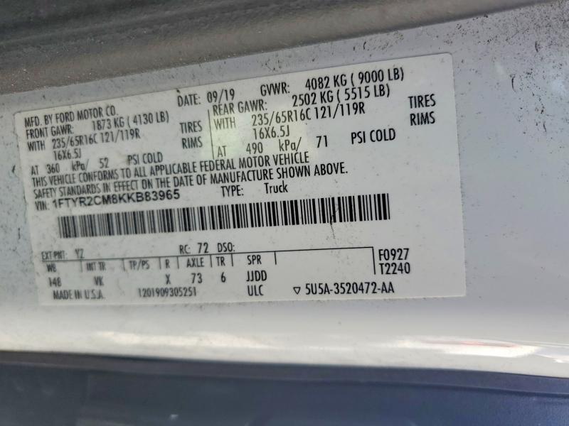 Продажа на аукционе авто 2019 Ford Transit, vin: 1FTYR2CM8KKB83965, номер лота: 56180336