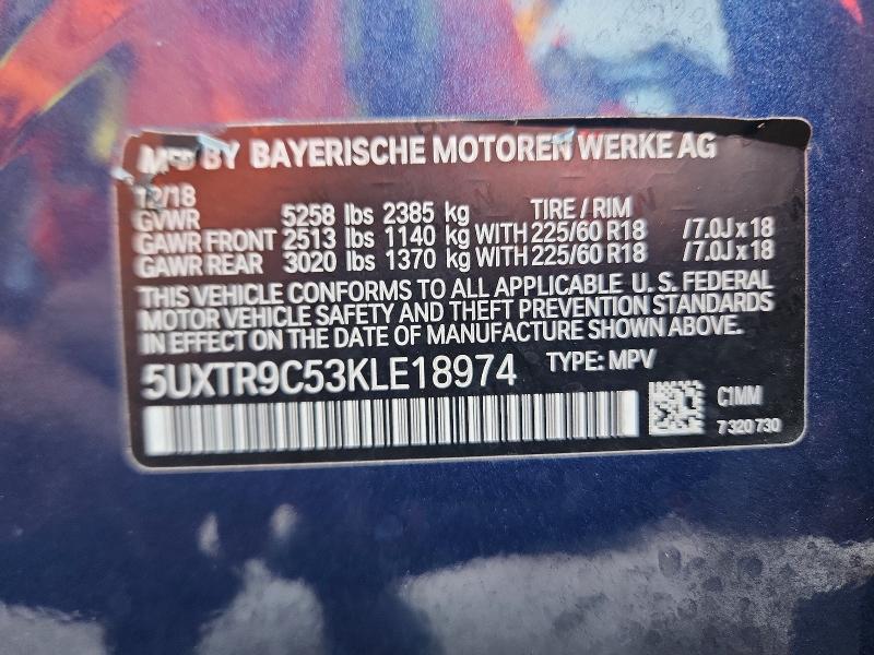 2019 Bmw X3 მანქანა იყიდება აუქციონზე, vin: 5UXTR9C53KLE18974, აუქციონის ნომერი: 56956846