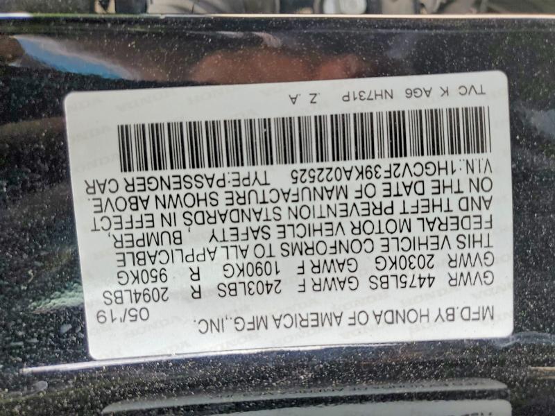Aukcja sprzedaży 2019 Honda Accord, vin: 1HGCV2F39KA022525, numer aukcji: 58775426