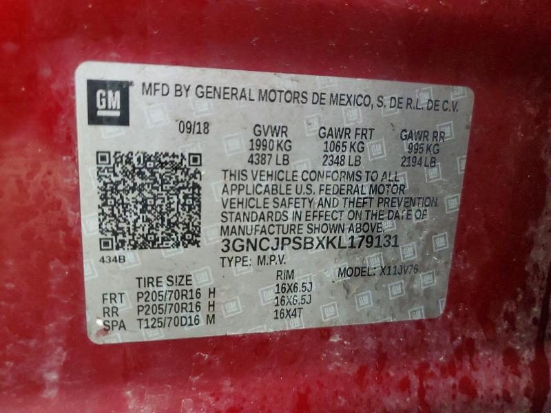 Aukcja sprzedaży 2019 Chevrolet Trax, vin: 3GNCJPSBXKL179131, numer aukcji: 57492106