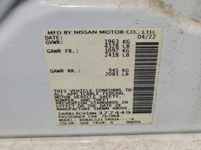 Продажа на аукционе авто 2022 Nissan Altima, vin: 1N4BL4CV1NN377449, номер лота: 56930746