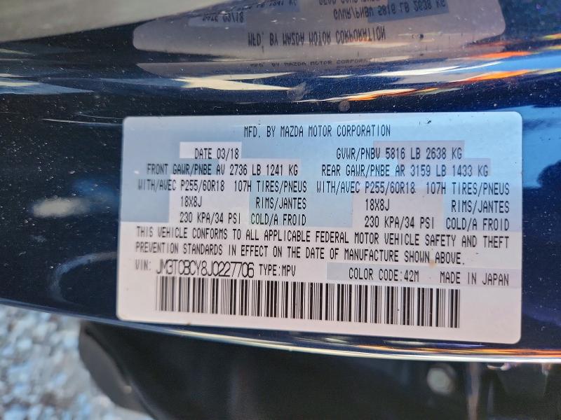 Aukcja sprzedaży 2018 Mazda Cx-9, vin: JM3TCBCY8J0227706, numer aukcji: 57198686